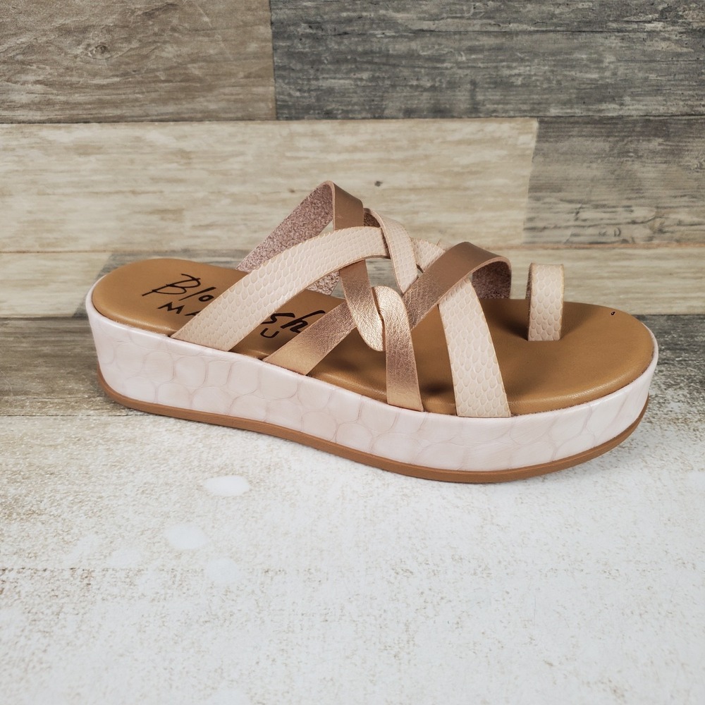 Blowfish Malibu Mando Womens Sandal Sz 7 M Powder Faux Leather Crisscross Straps